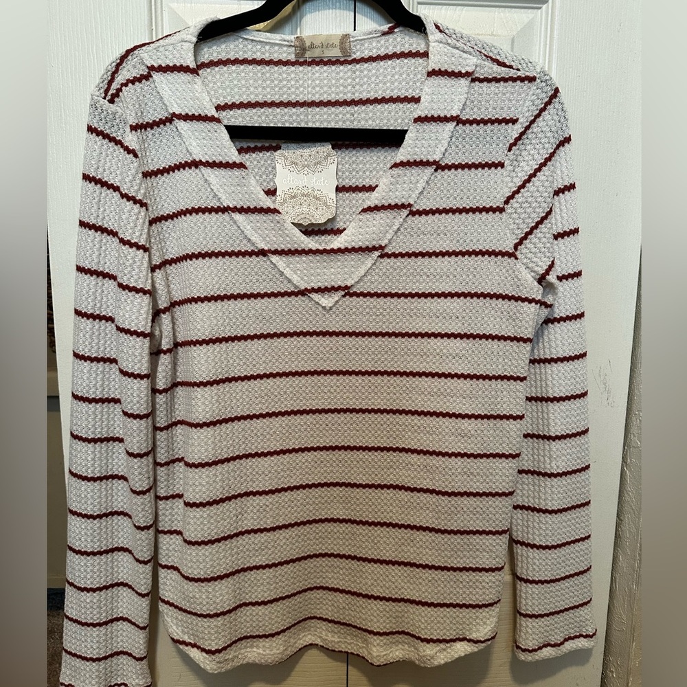 Altar'd State Striped Textured V-Neck Top